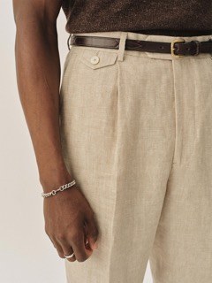 Natural Linen Herringbone Hollywood Pleated Trouser